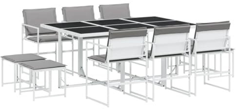 vidaXL Garten Essgruppe 11-TLG., Gartenmöbel Set mit Kissen, Gartengarnitur Tisch 6 Stühle 4 Hocker, Sitzgruppe Sitzgarnitur, Weiß Textilene
