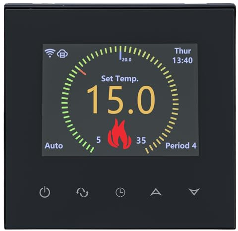 Wengart Termostato Smart WiFi per Riscaldamento a Pavimento ad Acqua, Display TFT a Colori da 2.4, 3A 230V, 6 Lingue (Italiano Incl.), Compatibile con Alexa e Google Home, App Tuya, Nero, WG380