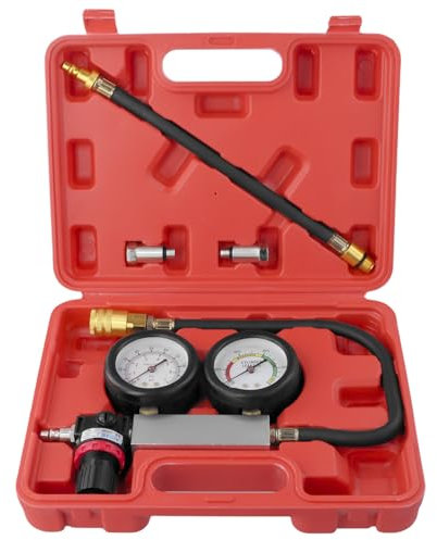 QWORK® Cylinder Leak Down Tester Kit, Engine Leakage Test Tool with Dual Pressure Gauges for Worn Piston Rings, Cylinder Walls, and Head Gaskets