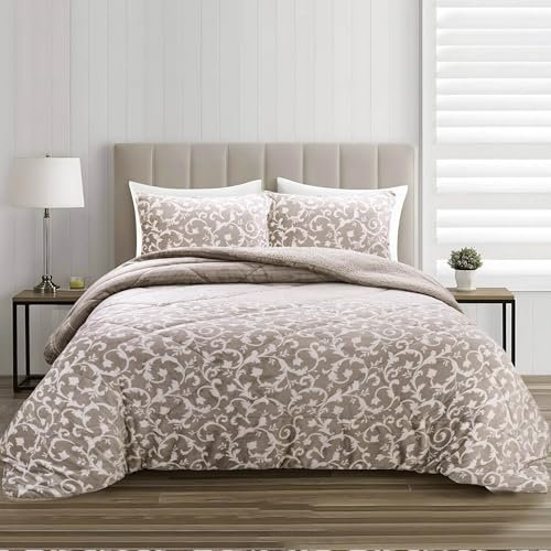 DALINA Edredón Invierno 180x260 cm - Nórdico Borreguito Grueso y Suave, Reversible (Felpa/Sherpa) con Almohada - Colcha Térmica para Cama, Couette, Frazada - Microfibra de Poliéster