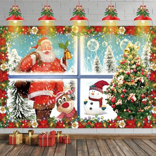 Große Weihnachten Banner mit Weihnachtsmann und Weihnachtsbaum - Indoor Hintergrund Banner für Winterferien und Weihnachtsfeier Party Wand Deko, 72.8 x 43.3 Zoll