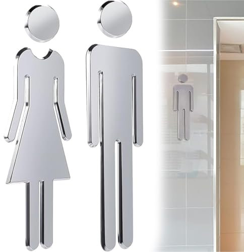 WC-Schild Set für Badezimmer - Stabile Toiletten Schilder für Damen und Herren, Aufkleber, Symbol für Badezimmerschilder (Silber, 20 cm)