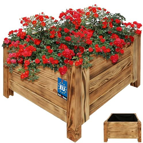 KOTARBAU Jardinière en bois pour l'extérieur - Longueur : 50 cm - Largeur : 50 cm - Pour terrasse et balcon - Aspect bois rustique