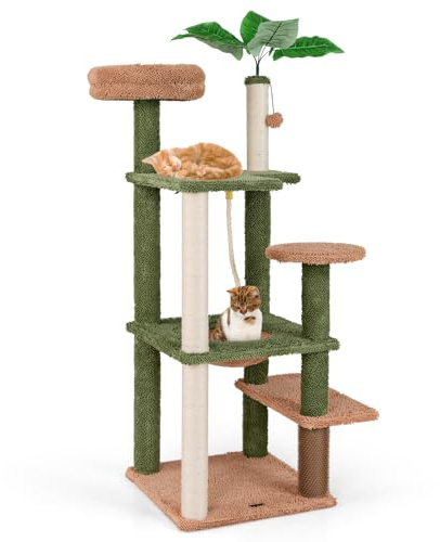 COSTWAY Arbre à Chat Cactus 152 cm, Tour pour Chats à 6 Étages, 4 Plateformes, Hamac, Arbre à Chat XXL, Brosse d'Toilettage, 2 Poteaux à Griffer en Sisal, Grand Arbre à Chats, Pompon Suspendu