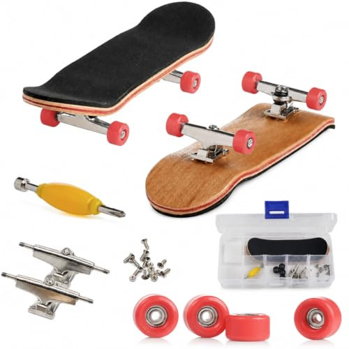Hominas Fingerboard Professionale, Mini Finger Skateboard in Acero di Legno Completo Finger Board Ragazzo Giocattolo con Scatola per Giocare o Come Decorazione (Rosso)