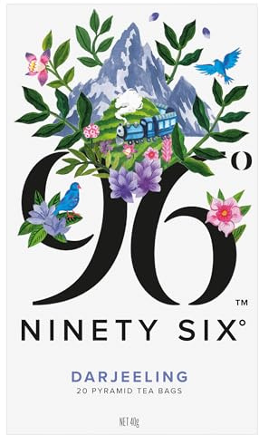 96° Darjeeling Tea – 20 Pyramid Tea Bags, Delicate, Floral with a Hint of Muscatel Black Tea, Sugar free, Individually Wrapped Recyclable Envelopes, Plant-Based Tea Bags with No Microplastics