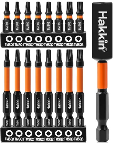 Double Square Screwdriver Bits, 8 Point Star Bit Set Hakkin 17Pcs S2 Steel 8 Spline Fastener Drive Bit Set Size #1, #2, #3 in 25mm and 60mm with 1Pcs 75mm Bit Extension