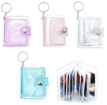 JZK Mini-Fotoalbum, Schlüsselanhänger, 24 Taschen, Kpop Idol-Fotohalter, PVC, kleines Bilderalbum mit Schlüsselanhänger für Idolbild, Paarfoto, Haustierfoto, 4 Stück