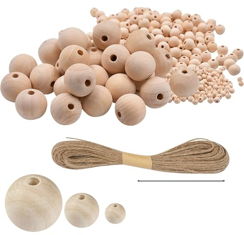 120 Stück Holzperlen Holzkugeln mit Loch 3 Größen (20mm,15mm,10mm) Runde Holzperlen Natur Unbehandelte Perlen Holz Holzkugel zum Basteln für DIY Schmuck Armband Bemalte Dekoration