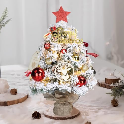 LEADZM Mini Sapin de Noël - Petit Sapin de Noël Artificiel - avec 30 lumières LED - Décoration de Noël, Blanc (40 cm - Lumière Blanche Chaude 3 Modes)