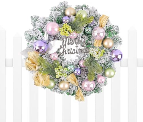 , Weihnachtskugeln, Bauernhaus-Weihnachtskranz mit Kugeln, 35,6 cm, Feiertagsdekoration für Haustür, festlicher Weihnachtskranz für Zuhause, traditionelle Weihnachtskranz-Ornamente