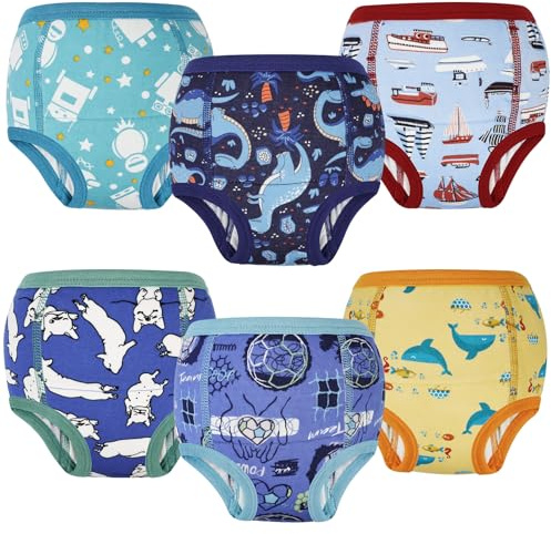 FLYISH DIRECT Mutandine Apprendimento per Bambino per Ragazzi Mutandine di Apprendimento Pantaloni da vasino per Bambini Cotone Assorbente Confezione da 6, 150/8T