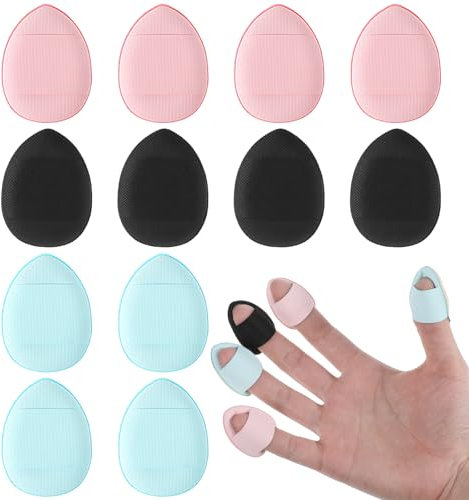Oruola 12 Stück Finger Puderquaste,Finger Puff Make Up Mini,Wiederverwendbar Mini Puderquaste für Foundation Concealer Loses Puder Rouge,Tropfenförmiger Nasse Trockene Make-up-Tools