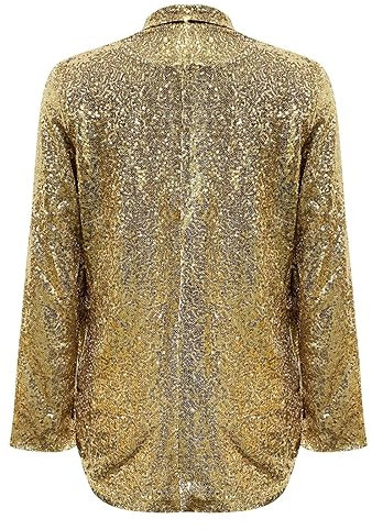 Damen Casual Funkelnde Pailletten Lange Ärmel Open Front Jacke Arbeitsanzug Cardigan Smoking Kleid für Frauen Elegant, gold, 46