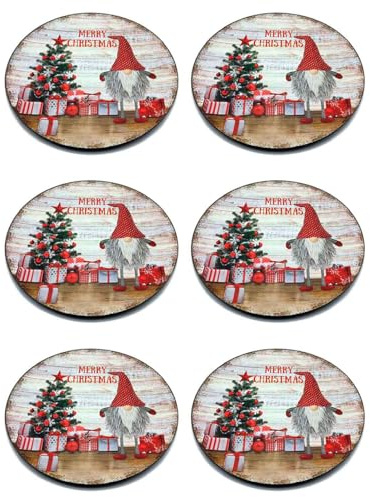 AC - Pack de 6 Bajoplatos Reutilizables Redondos de plástico - Plato Llano Decorativo - Bandeja para presentación de Dulces, Navidad, turrón, Pasteles (Duende - Ø 33 cm)