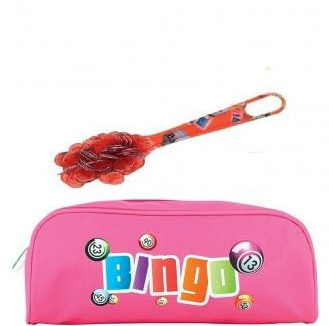 cavernedesjouets Kit Loto Complet 3 en 1 : 100 pions magnetiques + Baton ramasse jetons + Trousse Rangement Rose - Set Accessoires Jeu Bingo et 1 Carte