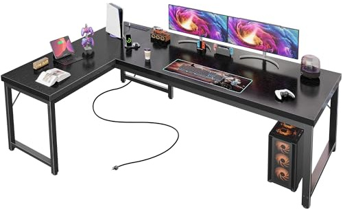 Huuger 63 Inch L Shaped Desk with Power Outlets & 0.95 Inch Thicker Desktop