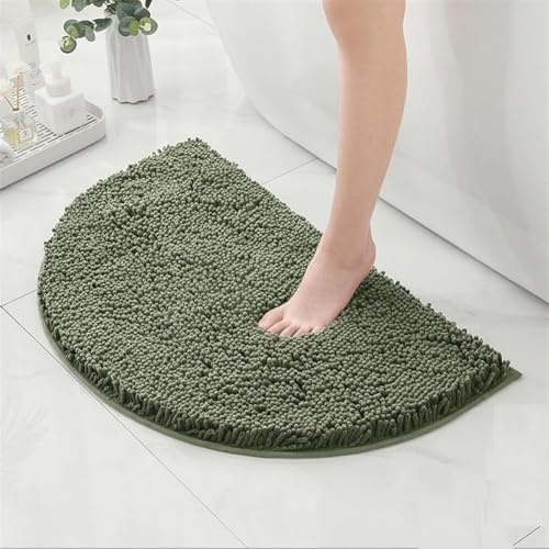 Halbrunde Badematte, rutschfest, dickes Chenille, wasserabsorbierend, Badezimmerteppich, Plüsch, waschbar, Eingangsbereich, Teppich für Waschbecken, Küche, Schlafzimmer, Dusche (Olivgrün, 40 x 60 cm)