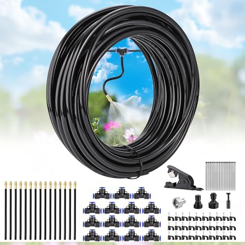 Lpraer 15M Bewässerungssystem Garten, Sprühnebel Kühlung Bewässerungs System DIY Wassernebel Nebelkühlsystem Spray-System für Veranstaltungen im Freien,Terrassen, Patio