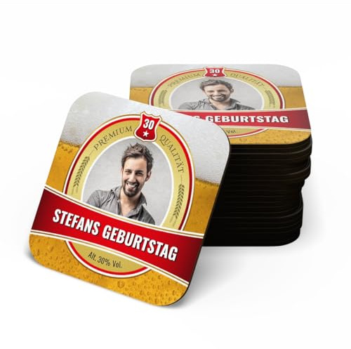 Personalisierte Bierdeckel/Untersetzer 6er Set abwaschbar und Wieder verwendbar - Bier Motiv - hochwertiges HDF 3mm (gepresstes Holz) mit klarem, intensiven UV-Druck