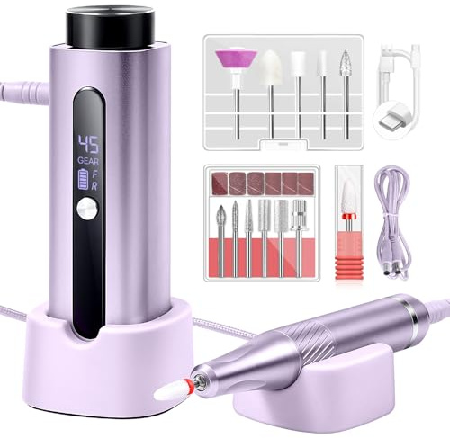 SAVILAND Essentials - Fresa elettrica da 45.000 giri/min per unghie, 30 secondi, rimozione stabile e veloce, lima elettrica a lunga durata della batteria, per unghie elettrica intelligente e portatile