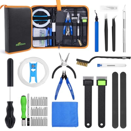 Essential 3D Printer Tool Kit | Complete 3D Printing Wrap Kit with Nozzle Cleaner, 3M PTFE Tube, Pliers & Deburring Tools, etc 3D Printer Accessories for Assembly, Removal, Cleaning and Finishing