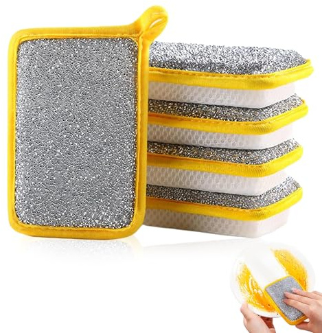 lrgnixs Spugne per la pulizia, doppi panni in spugna per piatti, 5 spugne assorbenti multiuso, strofinacci per lavare i piatti, strumento per la pulizia dei piatti della cucina