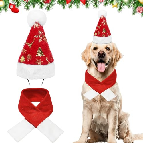 Hunde Weihnachtskostüm, Weihnachtsmütze Hund Katzen, Hundehalstuch, Hundekostüm Weihnachten, Halstuch Hund,Hundemütze,Hundehalstuch Weihnachten,Katzenmütze für Klein und Mittelgroß Hund Katzen