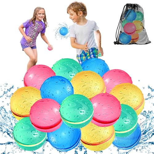 KOKODI 16PCS Reusable Water Balloons for Kids Ages 3-14, Self Sealing Magnetic Water Bombs for Pool & Beach, Quickly Fill Refillable Silicone Water Balls Fight Toys for Summer Outdoor Games