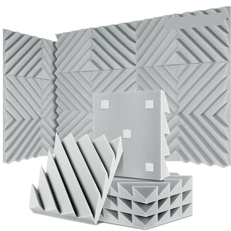 Soundproof Wall Panels 12/24 Pcs Home Studio Acoustic Absorption Panel Groove Sound Absorber High Density 3d Decorative Wall Panels(LXC-Grey,12 Pcs,High Density)