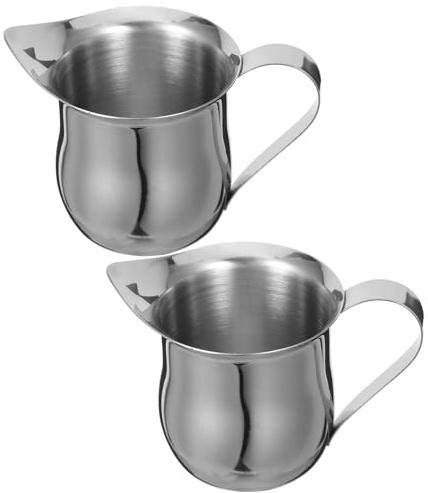 2 Pichets à Lait en Acier Inoxydable 3oz, Argenté, Compact | Café et Cappuccino à Maison, Entretien Facile, Portable, Extraction Renforcée, Usage Quotidien