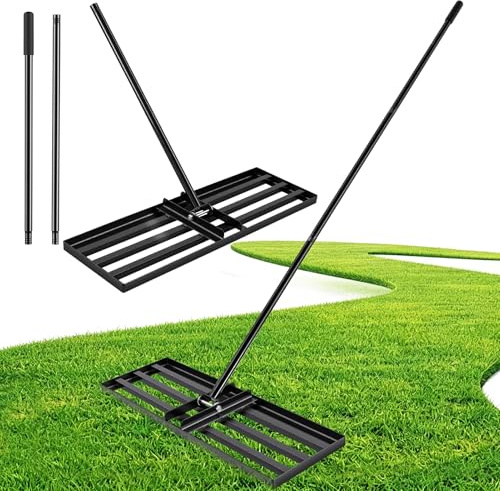 Rastrillo de jardín con ruedas, escarificador manual para césped, mango telescópico extensible hasta 166 cm, rastrillo de acero resistente con cierre giratorio para aireación del suelo, eliminación