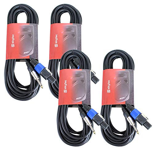 Skytec NL2 to 6.35mm Male Jack Heavy-Duty Speaker Cable Set – Pack of 4 Professional Audio Leads with 10m Length for Speakers, Amps, PA Systems, Stage & Studio Connections