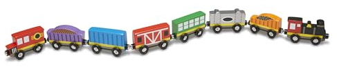 Melissa & Doug Set Ferroviario in Legno di 8 Pezzi, Giocattoli di Ruolo in Legno, Set di 8 Veicoli in Legno, Set da Gioco, Montessori, Regalo Bambini Bambine di 3, 4, 5, 6, 7 Anni