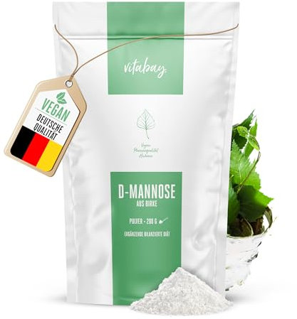 Vitabay D-Mannose Pulver aus Birke - 200g Veganes D Mannose Pulver Naturbelassen - 2g D Manose pro Tagesdosis - D- Mannose aus Birke - Ideal mit Forskolin und Cranberry Kapseln - Laborgeprüft
