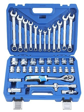 AIM Tools 1/2 Inch Combination Spanner Socket Set 36 Pieces, 8-32mm Metric Drive with 72-Teeth Quick-Released Ratchet Wrench and Bits Set, Mechanic Tool for DIY, Car Auto Repair 420324