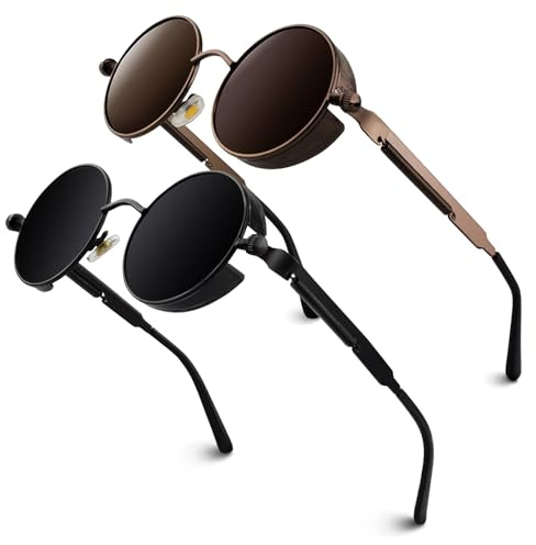 GQUEEN Occhiali da Sole Uomo Donna Rotondi Tondi Polarizzati Steampunk in Metallo con Protezione UV400 MTS2