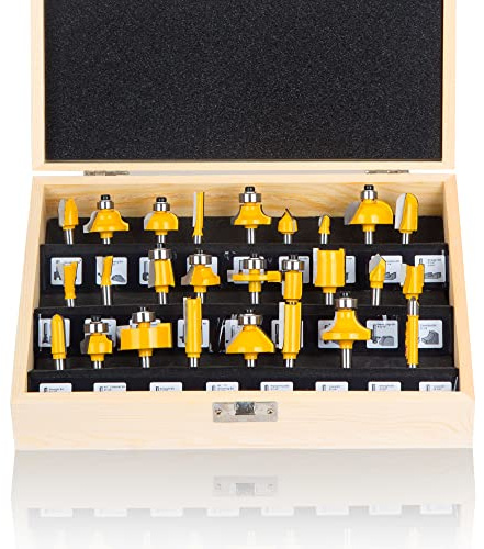 MAYLINE Router Bit Set 26PCS Door&Drawer Front Edging Bits 1/4 Inch Shank, Woodworking Miter Frame Crown Molding Router, Wood Milling Cutter Carbide CNC Cutting Tool (AD1-F)