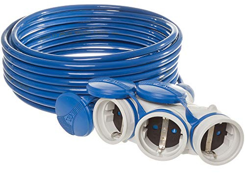 KEL Polyurethan Verlängerungskabel Außen 10m - Hochleistungs Kabel IP44 mit 3Fach Schuko Kupplung, Wetterfestes und UV-beständiges - Verteilsteckdose mit Abdeckklappen 16A / 230 V - Baustellen Kabel