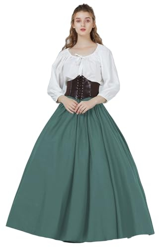 BAUTELICATE Saya Medieval Falda Larga Algodón 100% Ajustable para Renacentista Gótico Larp (Verde,XL)