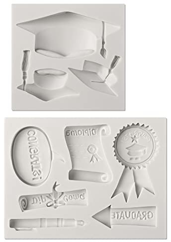 Sakolla Graduation Fondant Molds Silicone Doctoral Cap Diploma Chocolate Candy Molds Congrats Grad Congratulations Mould Cake Toppers Party Decorations for 2026 Graduation Celebration