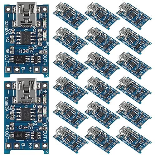 Dealikee 20pcs TP 4056 Mini USB Charging Module TC4056A 5V Micro USB 1A for 18650 Lithium Battery Charging Board with Dual Protection