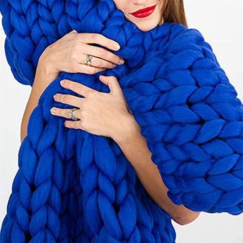 XWCG Coperta Lavorata A Maglia Grossa in Lana Lavorata A Maglia Calda Coperta per Divano Coperta Lavorata A Maglia Grossa Ideale Come Decorazione per La Casa,Blu,60 * 60cm
