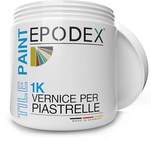 EPODEX 1K Fliesenfarbe für Badezimmer, Küche & mehr, Fliesenlack für normal beanspruchte Wandfliesen, Seidenmatter Lack in Weiß, Grau, Beige & mehr - 1kg (7m² für 2 Anstriche)