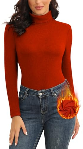 WOWENY Rollkragenpullover Damen Rot Warm Basic Stehkragen Pullover Thermo Oberteil Sweater Elegant Langarmshirt Rolli Langarm für Winter Herbst(Rot, L)