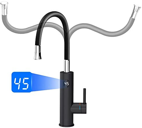 ESIP Wasserhahn mit Durchlauferhitzer,360° Schwenkbar Armatur mit integriertem Durchlauferhitzer Wasserhahn,3000W Temperaturanzeige elektrischer Küchenarmatur