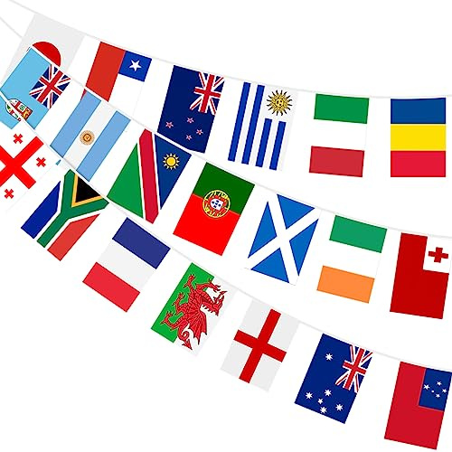 AhfuLife 2Pcs Guirlande Drapeaux du Monde, 20 Drapeau Europe pour Decoration 2026 Eurovision Chanson Concours, Euro Foot Match, Coupe du Monde, Rugby Tournoi, Jardin Bar Club Decor Anniversaire Foot