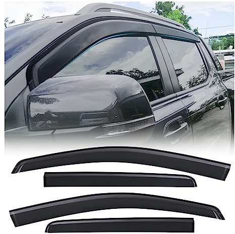 JHCHAN Windabweiser für Ford Ranger 2023–2025 Next Gen Raptor Zubehör T9 Wildtrak Platinum XLT XL Tremor Doppelkabine Fenster Regenschutz Außenmontage Abdeckung Rauchschwarz 4 Stück