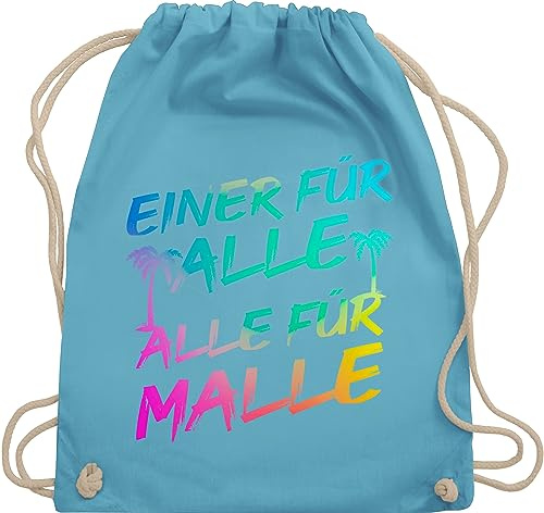 Shirtracer Turnbeutel Rucksack - Urlaub Beutel - Einer für alle Alle für Malle I Mallorca Party I Malle für alle - Unisize - Hellblau - vacation reise beuteltasche sprüche beuteltaschen mottoparty