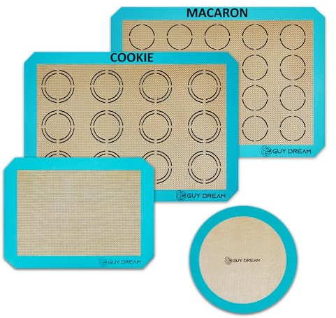 Silicone Baking Mat Sheets Set, Easy Clean &Non-Stick Food Grade Reusable Baking Mats, 1 Half Sheet Cookie mat + 1Half Sheet Macaron mat +1 Quarter sheet+1 Round cake Mats